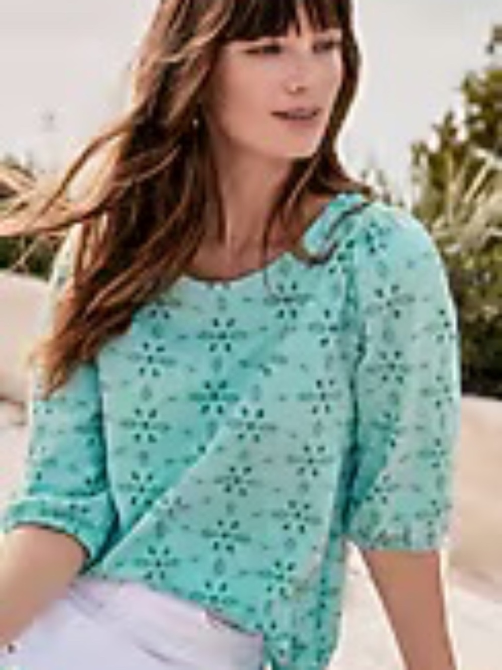 NWT J.JILL PLUS 2X EMBROIDERED EYELET TOP BLOUSE COLOR: BLUE TINT SWEET CLOVER